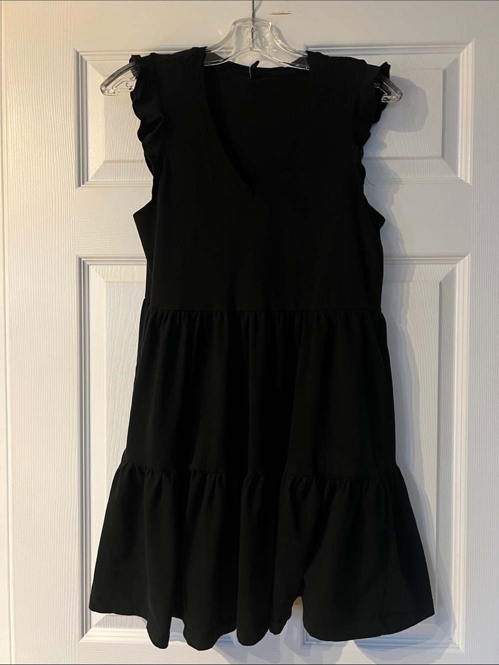 Only Black Tiered V-Neck Ruffle Sleeve Mini Dress